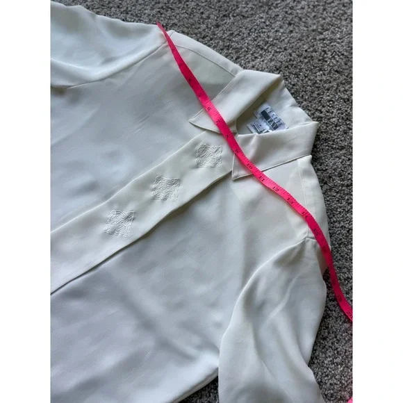 Vintage Leslie Fay Embroidered shirt Blouse off white Career Long‎ Sleeve Top - Picture 7 of 11
